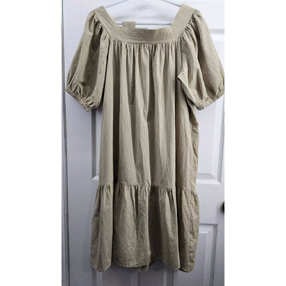 Dazy Tan Ruffle Hem Puff Sleeve Square Neck Belt Slze L - Picture 2 of 6